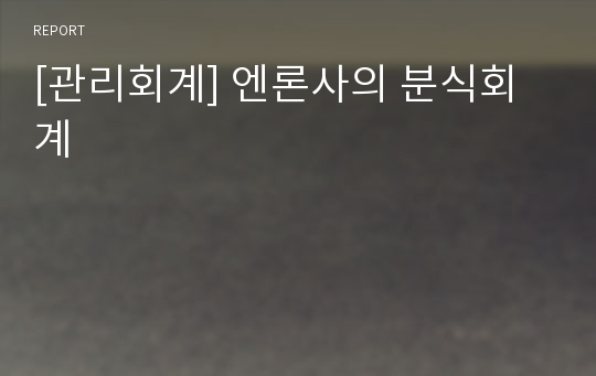 [관리회계] 엔론사의 분식회계