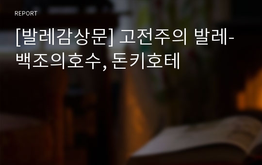 [발레감상문] 고전주의 발레-백조의호수, 돈키호테