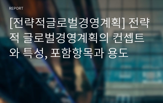 [전략적글로벌경영계획] 전략적 글로벌경영계획의 컨셉트와 특성, 포함항목과 용도