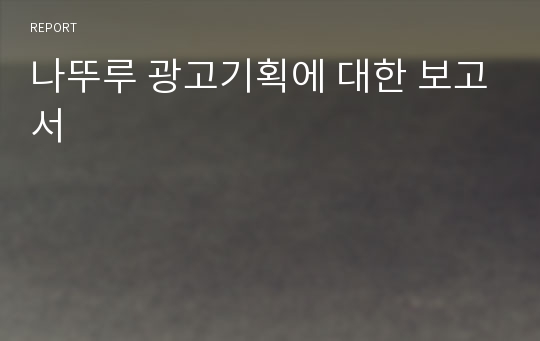 나뚜루 광고기획에 대한 보고서