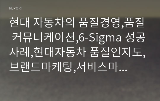 현대 자동차의 품질경영,품질 커뮤니케이션,6-Sigma 성공사례,현대자동차 품질인지도,브랜드마케팅,서비스마케팅,글로벌경영,사례분석,swot,stp,4p