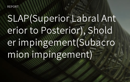 SLAP(Superior Labral Anterior to Posterior), Sholder impingement(Subacromion impingement)