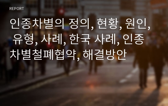 인종차별의 정의, 현황, 원인, 유형, 사례, 한국 사례, 인종차별철폐협약, 해결방안