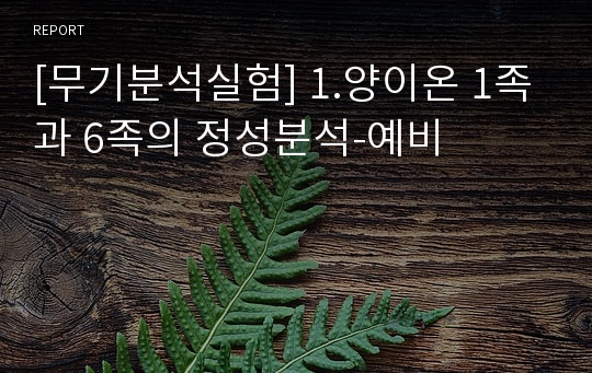 [무기분석실험] 1.양이온 1족과 6족의 정성분석-예비