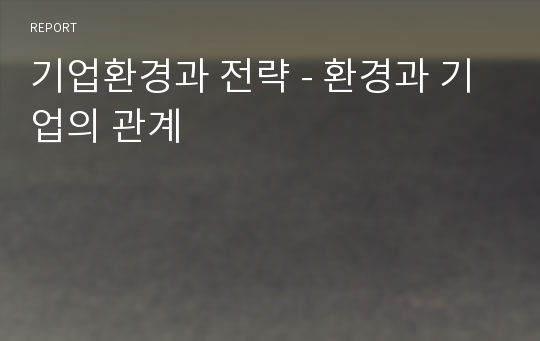 기업환경과 전략 - 환경과 기업의 관계