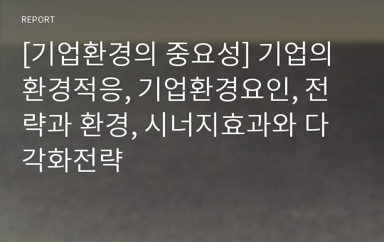 [기업환경의 중요성] 기업의 환경적응, 기업환경요인, 전략과 환경, 시너지효과와 다각화전략