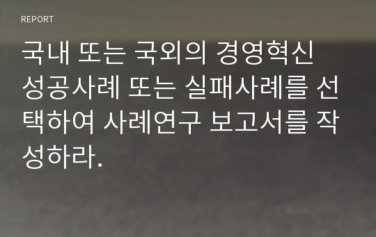 국내 또는 국외의 경영혁신 성공사례 또는 실패사례를 선택하여 사례연구 보고서를 작성하라.