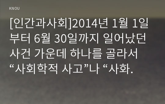 [인간과사회]2014년 1월 1일부터 6월 30일까지 일어났던 사건 가운데 하나를 골라서 “사회학적 사고”나 “사화학적 상상력”을 발휘하여 분석 - &lt;세월호 침몰 참사&gt;