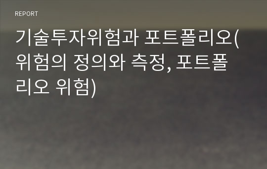 기술투자위험과 포트폴리오(위험의 정의와 측정, 포트폴리오 위험)