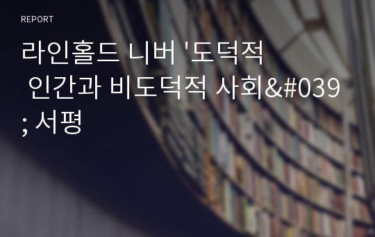 라인홀드 니버 &#039;도덕적 인간과 비도덕적 사회&#039; 서평