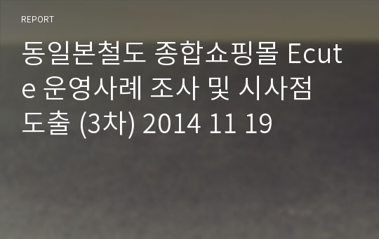 동일본철도 종합쇼핑몰 Ecute 운영사례 조사 및 시사점 도출 (3차) 2014 11 19