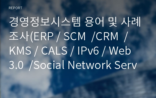 경영정보시스템 용어 및 사례조사(ERP / SCM  /CRM  / KMS / CALS / IPv6 / Web 3.0  /Social Network Service