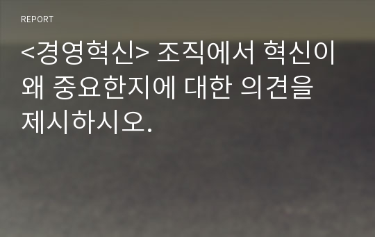 &lt;경영혁신&gt; 조직에서 혁신이 왜 중요한지에 대한 의견을 제시하시오.