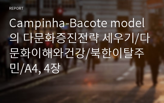 Campinha-Bacote model의 다문화증진전략 세우기/다문화이해와건강/북한이탈주민/A4, 4장