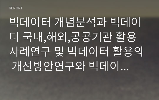 빅데이터 개념분석과 빅데이터 국내,해외,공공기관 활용사례연구 및 빅데이터 활용의 개선방안연구와 빅데이터 향후전망 레포트