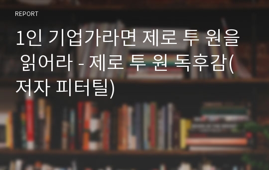 1인 기업가라면 제로 투 원을 읽어라 - 제로 투 원 독후감(저자 피터틸)