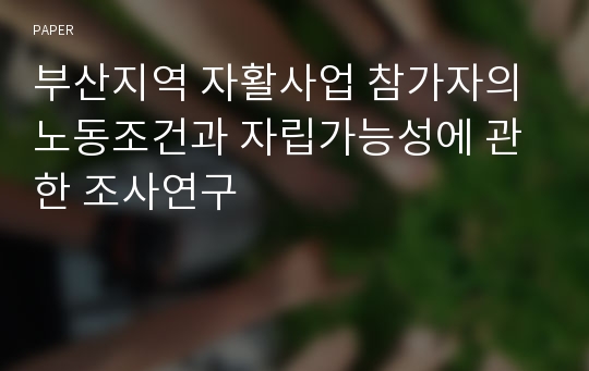 부산지역 자활사업 참가자의 노동조건과 자립가능성에 관한 조사연구