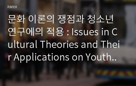 문화 이론의 쟁점과 청소년 연구에의 적용 : Issues in Cultural Theories and Their Applications on Youth Studies