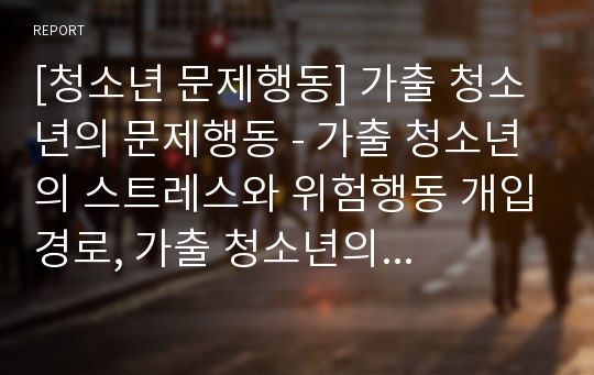 [청소년 문제행동] 가출 청소년의 문제행동 - 가출 청소년의 스트레스와 위험행동 개입경로, 가출 청소년의 우울과 문제행동 및 자살행동