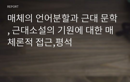 매체의 언어분할과 근대 문학, 근대소설의 기원에 대한 매체론적 접근,평석