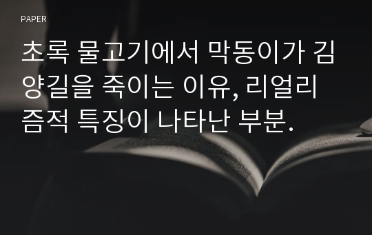 초록 물고기에서 막동이가 김양길을 죽이는 이유, 리얼리즘적 특징이 나타난 부분.