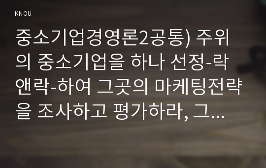 중소기업경영론2공통) 주위의 중소기업을 하나 선정-락앤락-하여 그곳의 마케팅전략을 조사하고 평가하라, 그리고 교재 8장을 참조하여 개선방안을 논하라