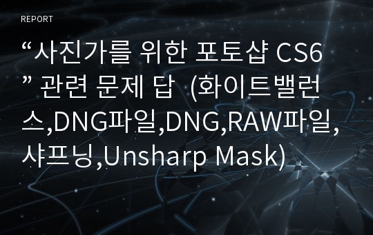 “사진가를 위한 포토샵 CS6” 관련 문제 답  (화이트밸런스,DNG파일,DNG,RAW파일,샤프닝,Unsharp Mask)