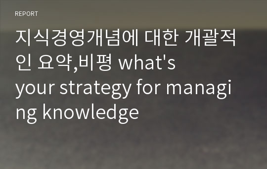 지식경영개념에 대한 개괄적인 요약,비평 what&#039;s your strategy for managing knowledge