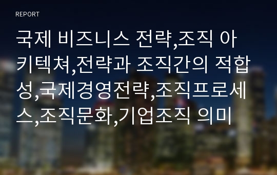 국제 비즈니스 전략,조직 아키텍쳐,전략과 조직간의 적합성,국제경영전략,조직프로세스,조직문화,기업조직 의미