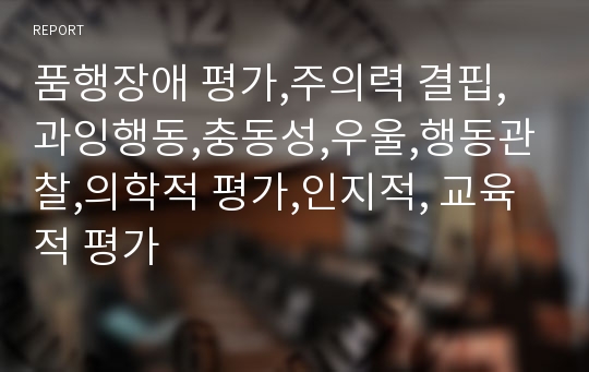 품행장애 평가,주의력 결핍,과잉행동,충동성,우울,행동관찰,의학적 평가,인지적, 교육적 평가