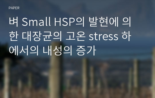벼 Small HSP의 발현에 의한 대장균의 고온 stress 하에서의 내성의 증가