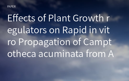 Effects of Plant Growth regulators on Rapid in vitro Propagation of Camptotheca acuminata from Axillary Buds