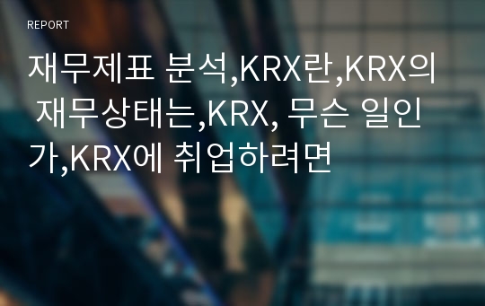 재무제표 분석,KRX란,KRX의 재무상태는,KRX, 무슨 일인가,KRX에 취업하려면