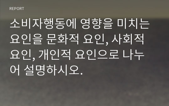 소비자행동에 영향을 미치는 요인을 문화적 요인, 사회적 요인, 개인적 요인으로 나누어 설명하시오.