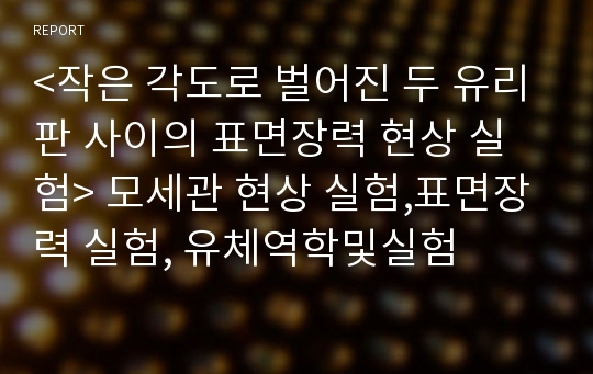 &lt;작은 각도로 벌어진 두 유리판 사이의 표면장력 현상 실험&gt; 모세관 현상 실험,표면장력 실험, 유체역학및실험