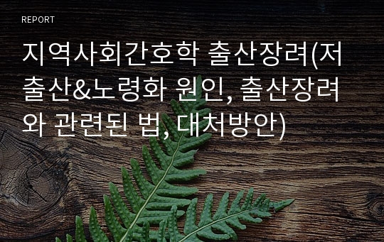 지역사회간호학 출산장려(저출산&amp;노령화 원인, 출산장려와 관련된 법, 대처방안)