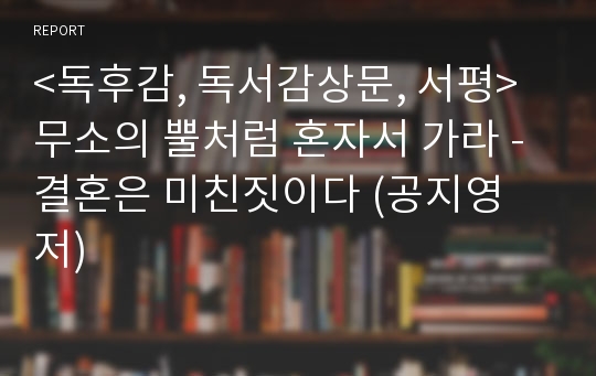 &lt;독후감, 독서감상문, 서평&gt;무소의 뿔처럼 혼자서 가라 - 결혼은 미친짓이다 (공지영 저)