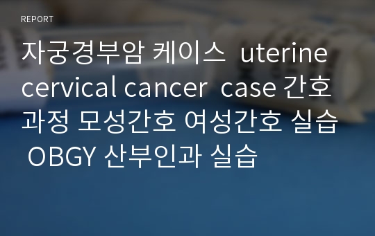자궁경부암 케이스  uterine cervical cancer  case 간호과정 모성간호 여성간호 실습 OBGY 산부인과 실습