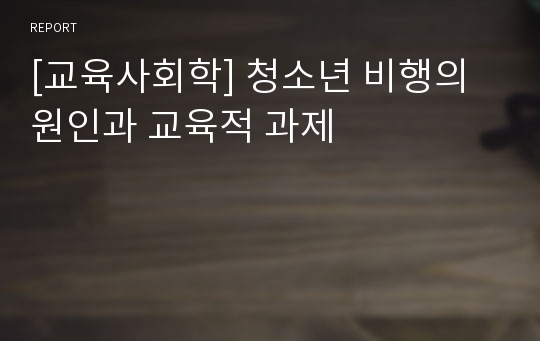 [교육사회학] 청소년 비행의 원인과 교육적 과제