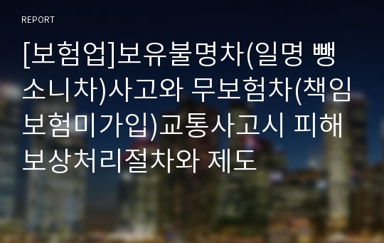 [보험업]보유불명차(일명 뺑소니차)사고와 무보험차(책임보험미가입)교통사고시 피해보상처리절차와 제도