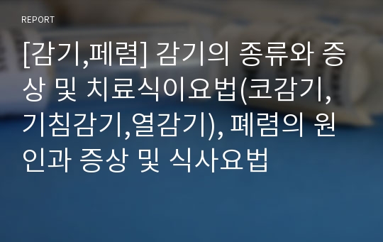 [감기,페렴] 감기의 종류와 증상 및 치료식이요법(코감기,기침감기,열감기), 폐렴의 원인과 증상 및 식사요법