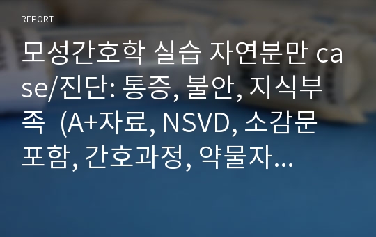 모성간호학 (자연분만: NSVD) CASE STUDY/ 약물자료, 분만진행과정표, 레오폴드, 소감문 등 포함