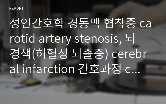 성인간호학 경동맥 협착증 carotid artery stenosis, 뇌경색(허혈성 뇌졸중) cerebral infarction 간호과정 case study