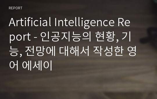 Artificial Intelligence Report - 인공지능의 현황, 기능, 전망에 대해서 작성한 영어 에세이
