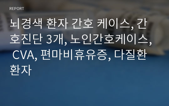 뇌경색 환자 간호 케이스, 간호진단 3개, 노인간호케이스, CVA, 편마비휴유증, 다질환환자