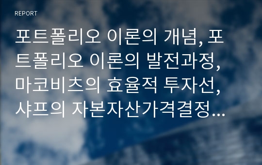 포트폴리오 이론의 개념, 포트폴리오 이론의 발전과정, 마코비츠의 효율적 투자선, 샤프의 자본자산가격결정모형(CAPM), 해당이론 평가