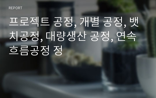 프로젝트 공정, 개별 공정, 뱃치공정, 대량생산 공정, 연속흐름공정 정