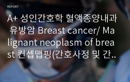 A+ 성인간호학 혈액종양내과 유방암 Breast cancer/ Malignant neoplasm of breast 컨셉맵핑(간호사정 및 간호진단 포함)