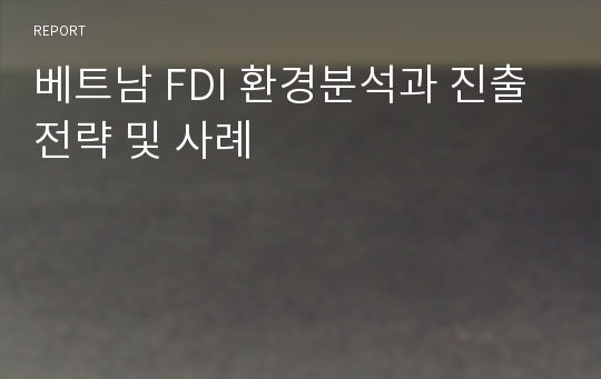 베트남 FDI 환경분석과 진출전략 및 사례