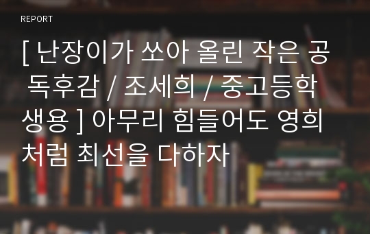 [ 난장이가 쏘아 올린 작은 공 독후감 / 조세희 / 중고등학생용 ] 아무리 힘들어도 영희처럼 최선을 다하자